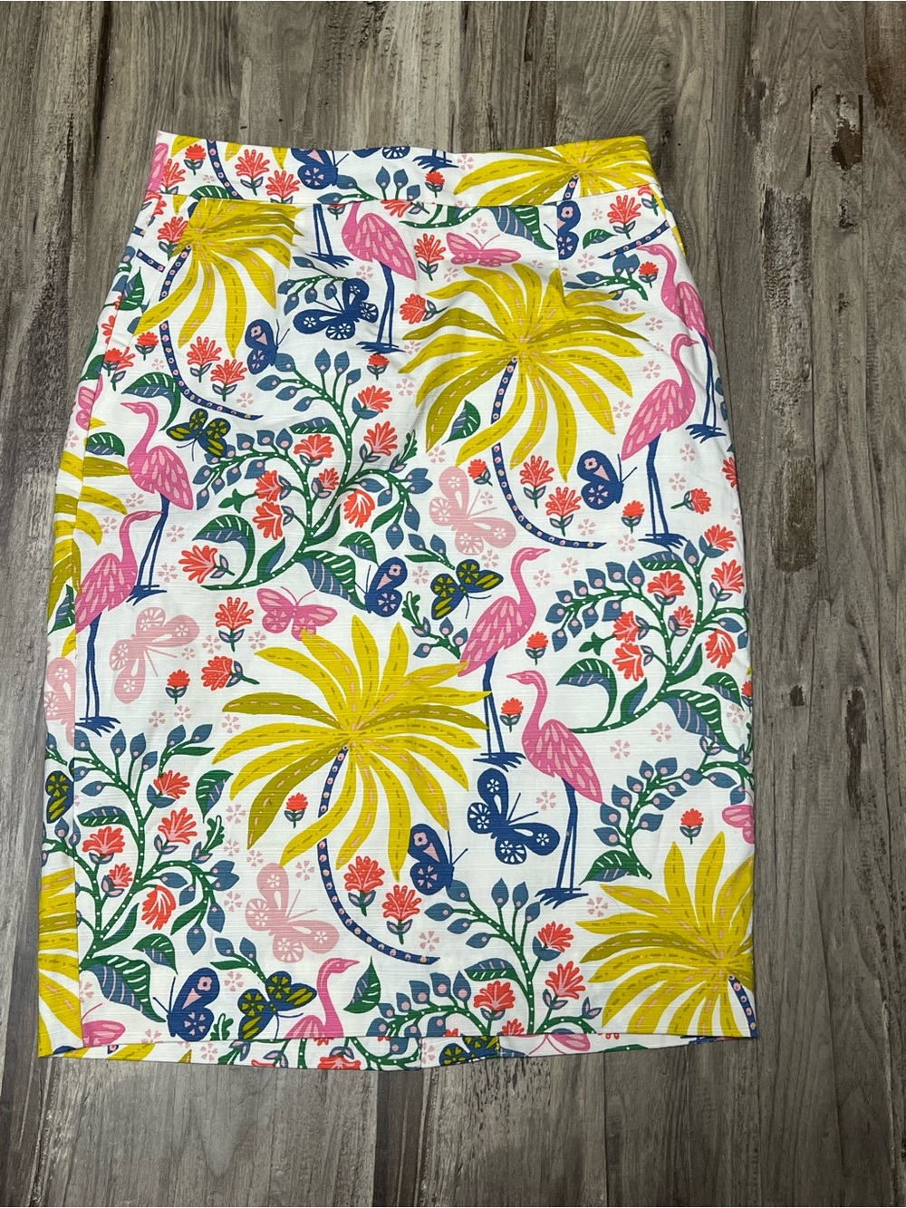 Boden Tropical Charm Flamingo Pencil Skirt 2R US 26" Waist 23" Length